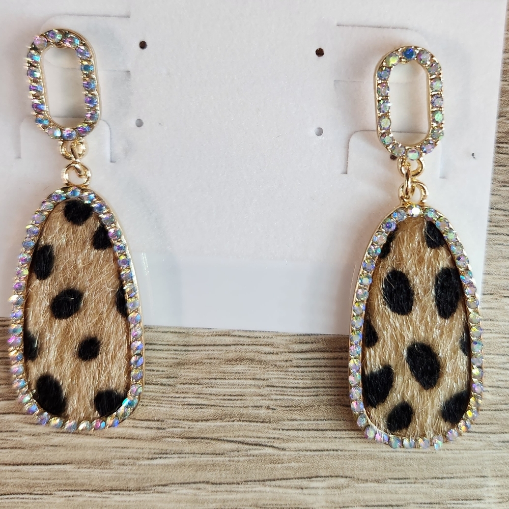 Rhinestone trimmed Cheetah earrings